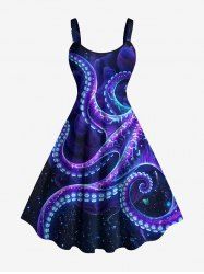 Robe trapèze hawaïenne à imprimé galaxie pieuvre scintillante - Pourpre  XXS