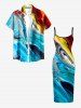 Mable Tenue de plage hawaïenne assortie à motif courant océanique pour couples - Pers 