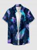 Tenue de plage assortie pour couple : chemise hawaïenne et combinaison short à imprimé fleurs, ombré et plumes - Cadetblue 