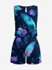 Tenue de plage assortie pour couple : chemise hawaïenne et combinaison short à imprimé fleurs, ombré et plumes - Cadetblue 