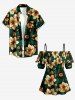 Tenue de plage hawaïenne assortie pour couples à imprimé fleurs et feuilles - Turquoise Foncée 