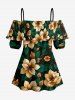 Tenue de plage hawaïenne assortie pour couples à imprimé fleurs et feuilles - Turquoise Foncée 