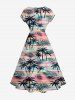Coconut Tree Tropical Leaf Colorful Cloud Print Drop Shoulder Hawaii Midi Dress -  