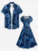 Hibiscus Flower Tropical Leaf Print Drop Shoulder Hawaii Midi Dress -  