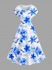 Flowers Watercolor Print Drop Shoulder Hawaii Midi Dress -  