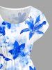 Flowers Watercolor Print Drop Shoulder Hawaii Midi Dress -  