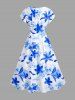 Flowers Watercolor Print Drop Shoulder Hawaii Midi Dress -  