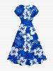 Hibiscus Flower Tropical Leaf Print Drop Shoulder Hawaii Midi Dress -  