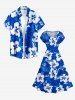Hibiscus Flower Tropical Leaf Print Drop Shoulder Hawaii Midi Dress -  