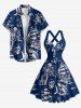 Robe trapèze à imprimé crânes, pirates, pieuvres, requins, voiliers et ancres, look croisière hawaïen, à encolure haltère croisée - Cadetblue XXXL