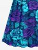 Robe portefeuille trapèze hawaïenne à imprimé de roses et de feuilles - Bleu profond 6X