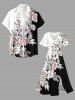 Robe midi trapèze à imprimé hawaïen fleurs, feuilles et branches, avec fente et poches - Blanc XXS