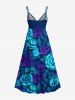 Robe portefeuille trapèze hawaïenne à imprimé de roses et de feuilles - Bleu profond 6X