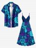 Robe portefeuille trapèze hawaïenne à imprimé de roses et de feuilles - Bleu profond 6X
