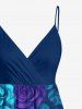 Robe portefeuille trapèze hawaïenne à imprimé de roses et de feuilles - Bleu profond 6X