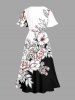 Flower Leaf Branch Print Hawaii Split Pocket A Line Midi Dress -  
