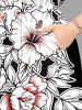 Flower Leaf Branch Print Hawaii Split Pocket A Line Midi Dress -  