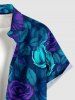Chemise hawaïenne homme à boutons et poche, imprimé fleurs de rose et feuilles - Bleu profond 2XL