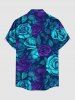 Chemise hawaïenne homme à boutons et poche, imprimé fleurs de rose et feuilles - Bleu profond 2XL