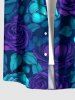 Chemise hawaïenne homme à boutons et poche, imprimé fleurs de rose et feuilles - Bleu profond 2XL