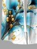 Flower Leaf Metallic Print Buttons Pocket Hawaii Shirt For Men -  