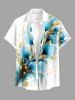 Flower Leaf Metallic Print Buttons Pocket Hawaii Shirt For Men -  