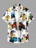 Coconut Tree Ducks Cars Print Buttons Pocket Hawaii Shirt For Men -  