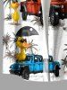 Coconut Tree Ducks Cars Print Buttons Pocket Hawaii Shirt For Men -  