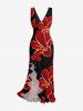 Robe portefeuille hawaïenne à imprimé floral, avec volants et fente - Rouge Vineux XS