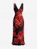 Robe portefeuille hawaïenne à imprimé floral, avec volants et fente - Rouge Vineux XS