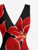 Robe portefeuille hawaïenne à imprimé floral, avec volants et fente - Rouge Vineux XS