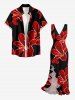 Robe portefeuille hawaïenne à imprimé floral, avec volants et fente - Rouge Vineux XS