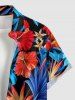 Chemise hawaïenne pour homme à imprimé fleur d'hibiscus et feuilles tropicales, avec boutons et poche - Bleu M