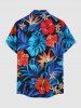 Chemise hawaïenne pour homme à imprimé fleurs d'hibiscus et feuilles tropicales, avec boutons et poche - Bleu 5XL