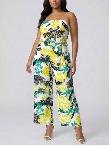 Combinaison hawaïenne à imprimé fleurs de cocotier, avec poches, ceinture et bretelles amovibles - YELLOW - 6X