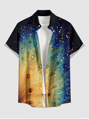 Chemise hawaïenne pour homme à boutons avec poche, à imprimé plumes de paon pailleté - MIDNIGHT BLUE - 3XL