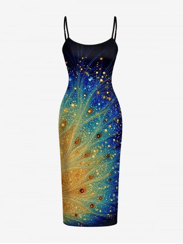 Robe hawaïenne à imprimé plumes de paon scintillantes - MIDNIGHT BLUE - S