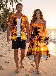 Coconut Tree Ombre Dusk Sunset Print Matching Hawaii Beach Outfit For Couples -  
