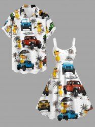 Coconut Tree Ducks Cars Print Matching Hawaii Beach Outfit For Couples -  