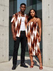 Geometric Ethnic Graphic Print Matching Hawaii Beach Outfit For Couples -  