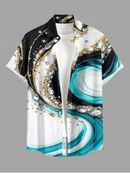 Diamond Curve Colorblock Print Buttons Pocket Hawaii Shirt For Men -  