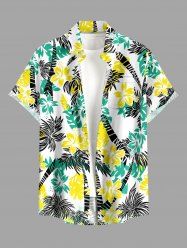 Coconut Tree Flowers Print Buttons Pocket Hawaii Shirt For Men -  