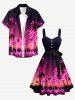 Neon Coconut Tree Flamingo Skateboard Ombre Galaxy Print Matching Hawaii Beach Outfit For Couples -  