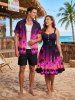 Neon Coconut Tree Flamingo Skateboard Ombre Galaxy Print Matching Hawaii Beach Outfit For Couples -  