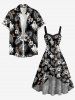Halloween Tropical Leaf Hibiscus Flower Ghost Print Matching Outfit For Couples -  