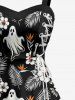 Halloween Tropical Leaf Hibiscus Flower Ghost Print Matching Outfit For Couples -  