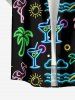 Tenue de plage hawaïenne assortie pour couple avec imprimé néon pailleté cocotier et jus de flamant rose - Noir 