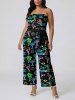 Tenue de plage hawaïenne assortie pour couple avec imprimé néon pailleté cocotier et jus de flamant rose - Noir 