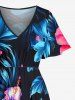 Hibiscus Flower Leaf Print Matching Hawaii Beach Outfit For Couples -  