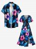 Hibiscus Flower Leaf Print Matching Hawaii Beach Outfit For Couples -  